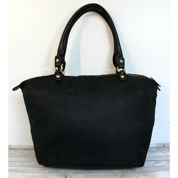 LARGE SAM EDELMAN BLACK NYLON VEGAN LEATHER HOBO TOTE SHOULDER BAG BOHO HANDBAG - Picture 6 of 10